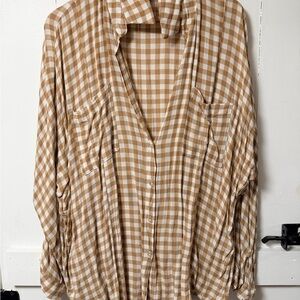 Plaid Button Down Shirt - Tan